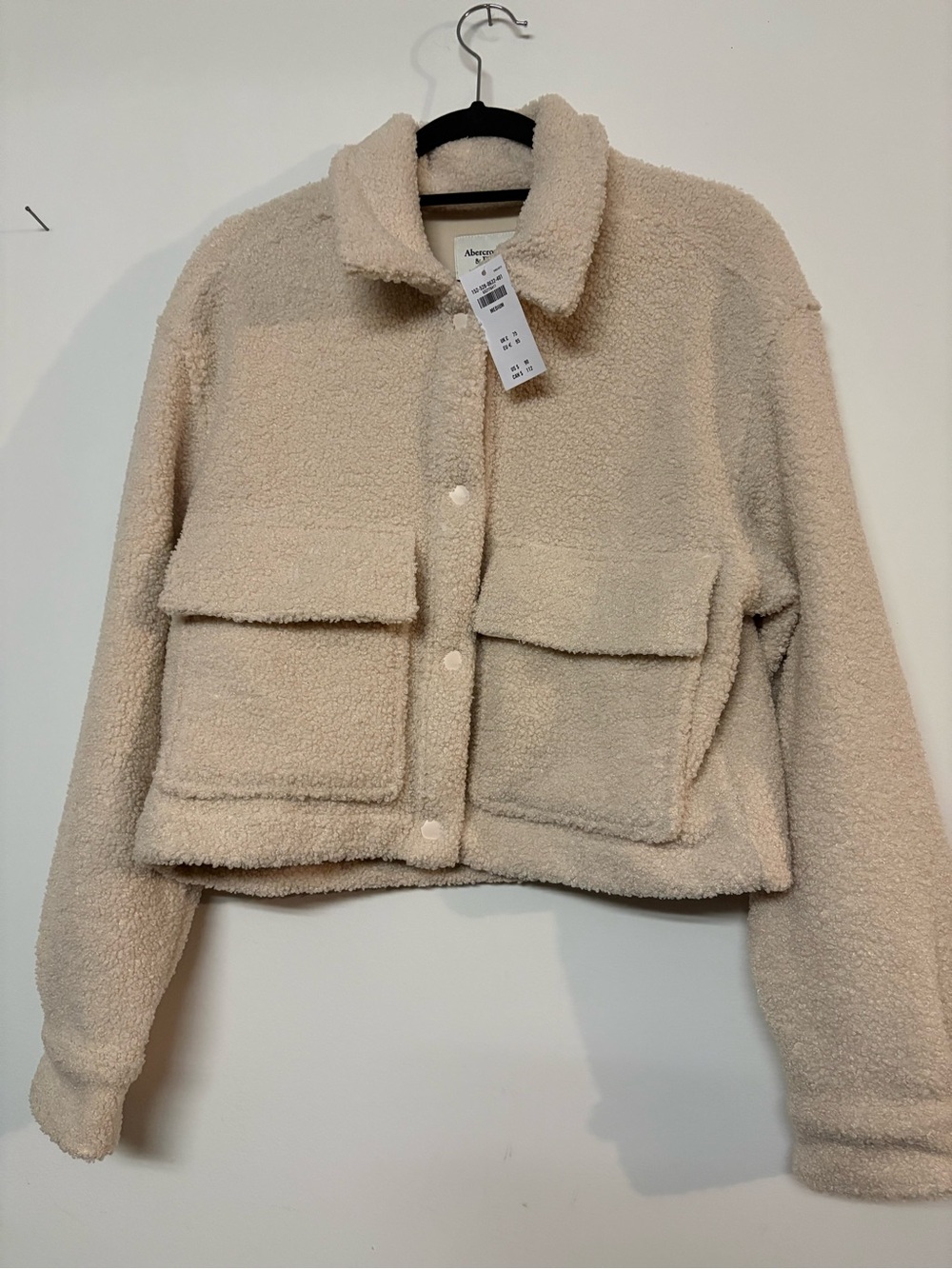 Abercrombie Cream Sherpa Shacket with Flap Pockets